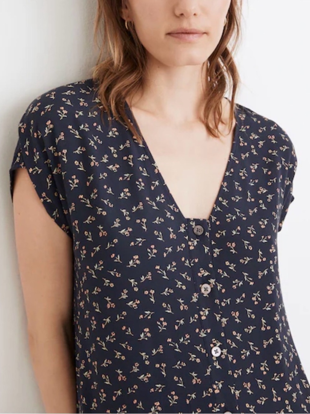 Madewell Midi Navy Blue Floral Button-Front Dress